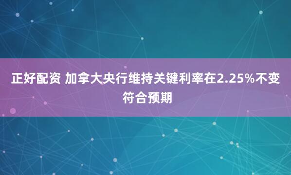 正好配资 加拿大央行维持关键利率在2.25%不变 符合预期